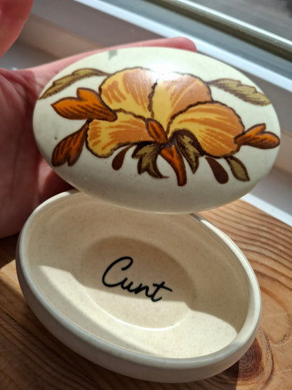 'Cunt' Upcycled Oval Orange Floral Trinket Pot