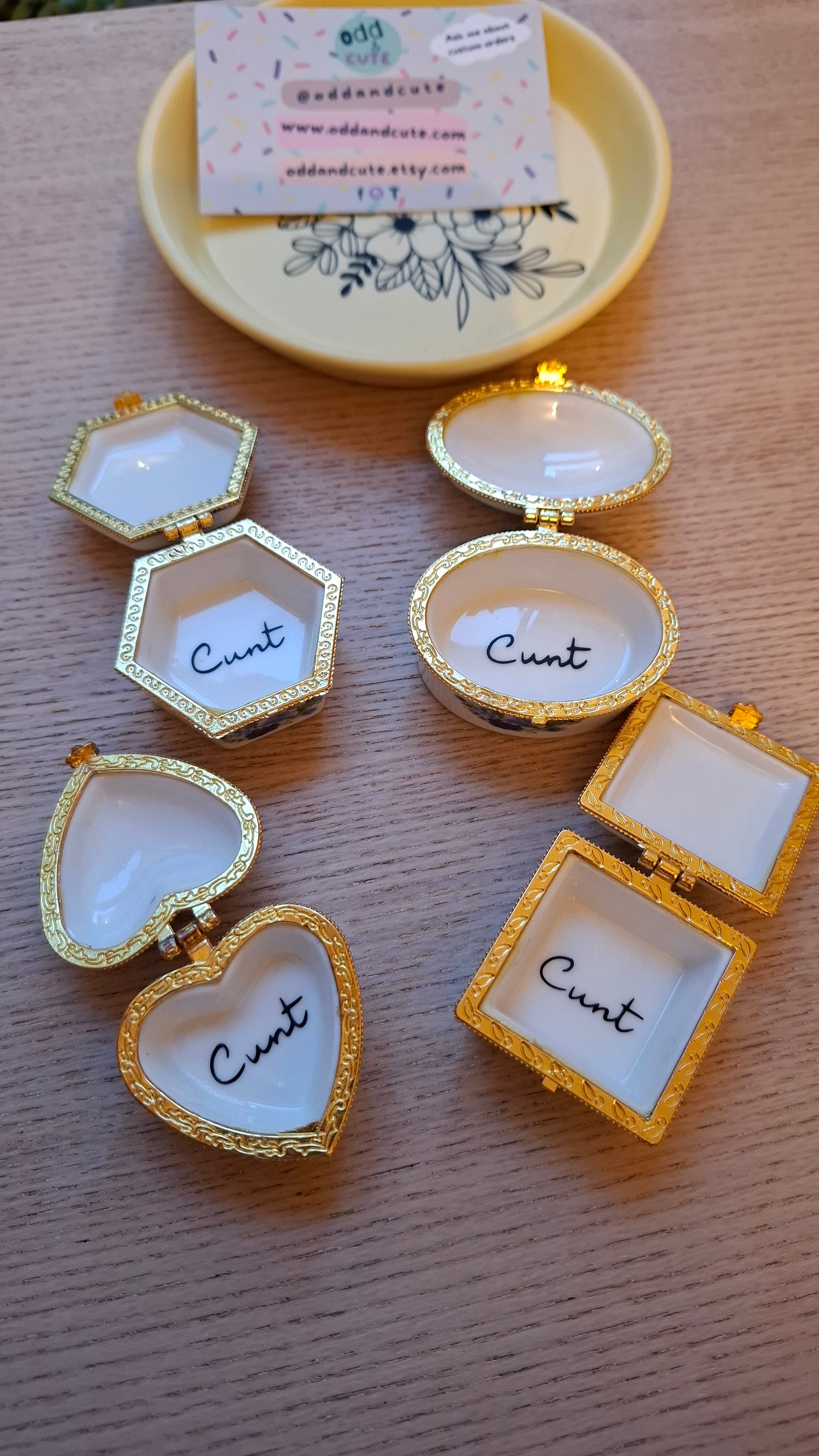 'Cunt' Upcycled Mini Trinket/Pill Pot Blue Roses