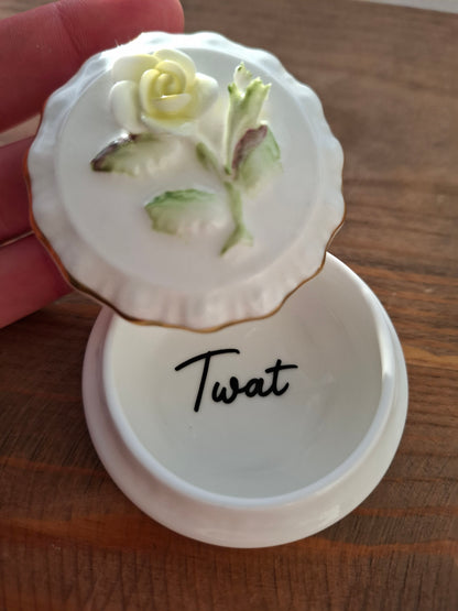 'Twat' Upcycled Small Round Yellow Flower Trinket Pot
