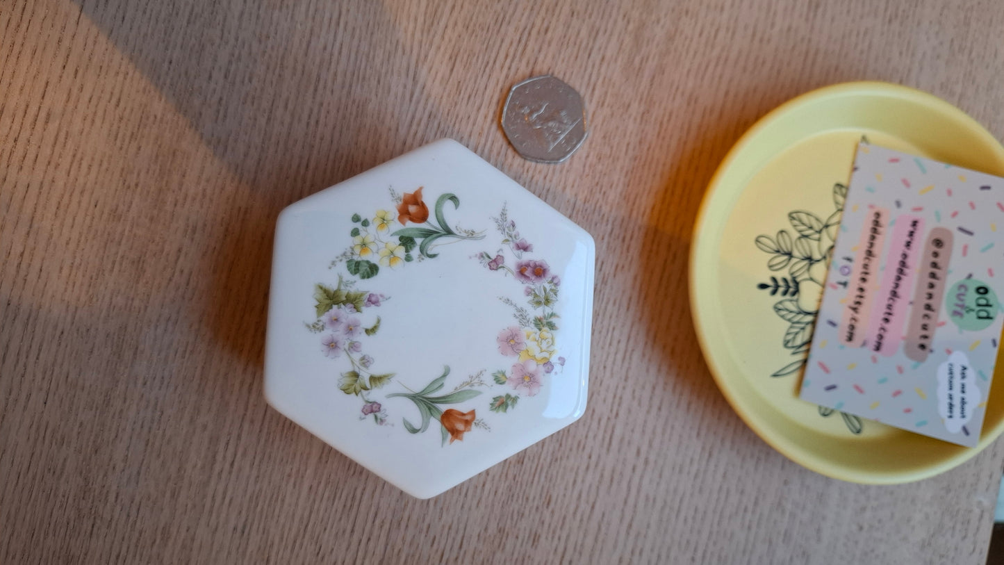 'Rude Ghost' Upcycled Hexagon Floral Trinket Pot