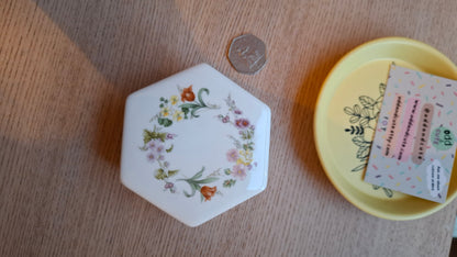 'Rude Ghost' Upcycled Hexagon Floral Trinket Pot