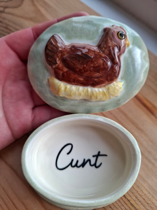 'Cunt' Upcycled Oval Shaped Chicken Trinket Pot