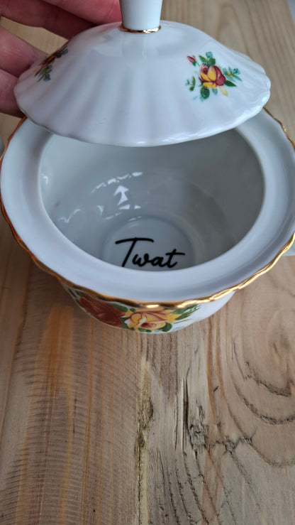 'Twat' Upcycled Ceramic Pot With Handles (SLIGHT CRACK)