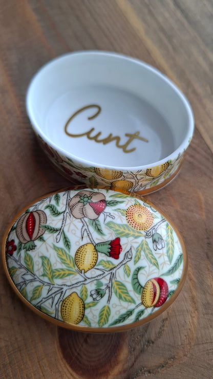'Cunt' Upcycled William Morris Citrus Obal Shaped Trinket Pot