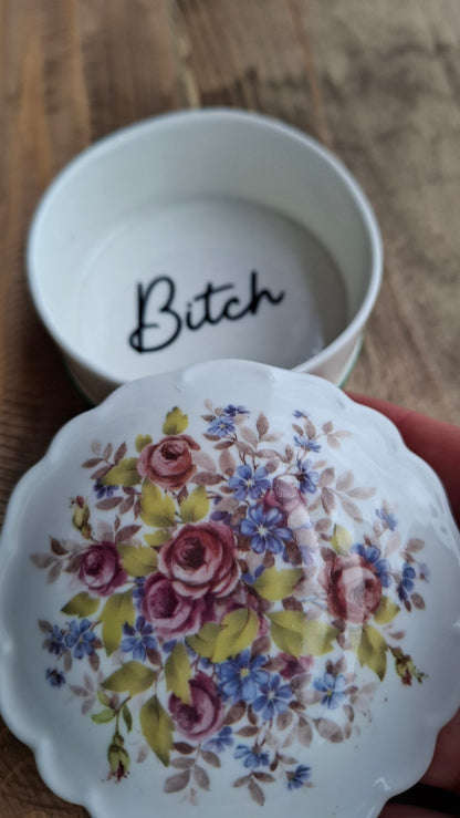 'Bitch' Upcycled Floral Trinket Pot