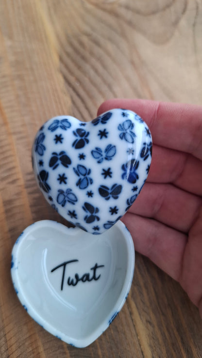 'Twat' Upcycled Heart Shaped With Butterflies Trinket Pot