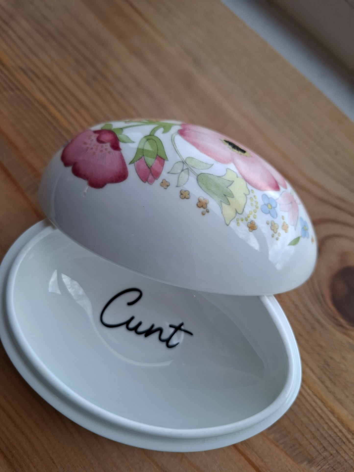 'Cunt' Upcycled Large Egg Shaped Cartoony Trinket Pot