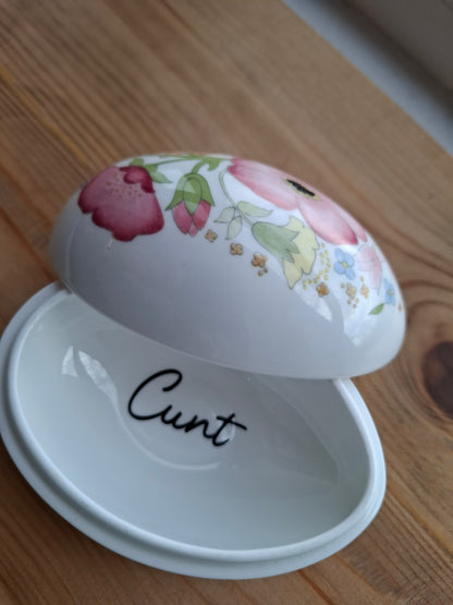 'Cunt' Upcycled Large Egg Shaped Cartoony Trinket Pot