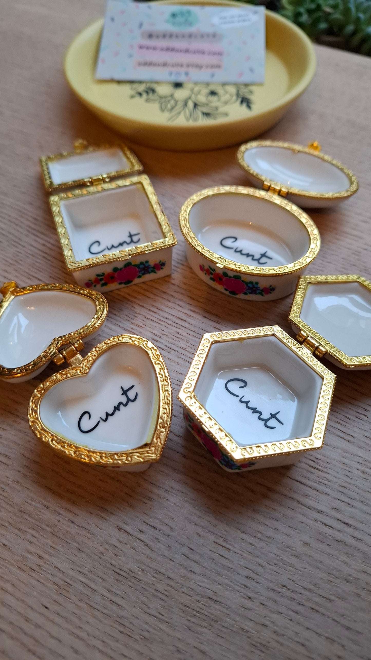 'Cunt' Upcycled Mini Trinket/Pill Pot Red and White Floral