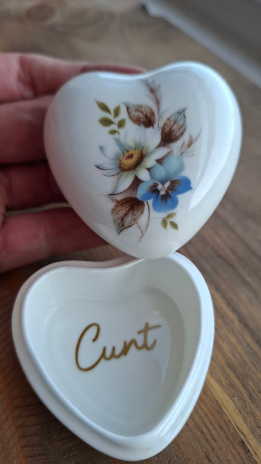 'Cunt' Upcycled Small Heart Shaped Trinket Pot