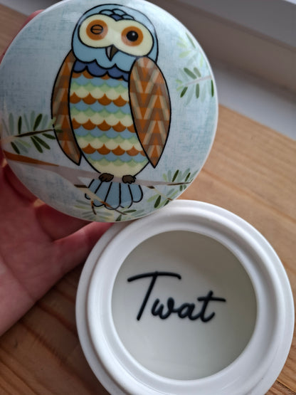 'Twat' Upcycled Round Owl Trinket Pot
