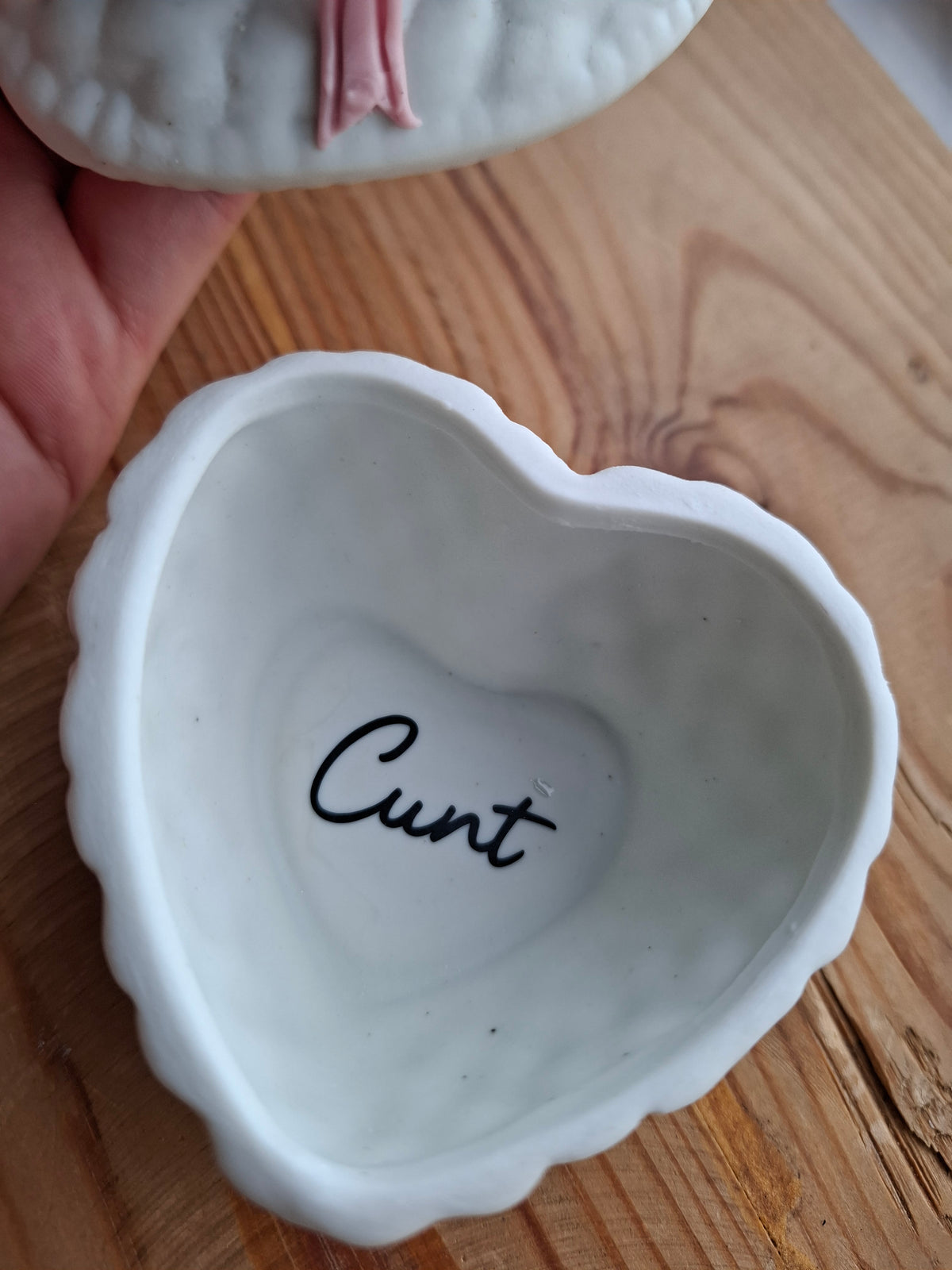 'Cunt' Upcycled Heart Shaped Pink Rose Trinket Pot