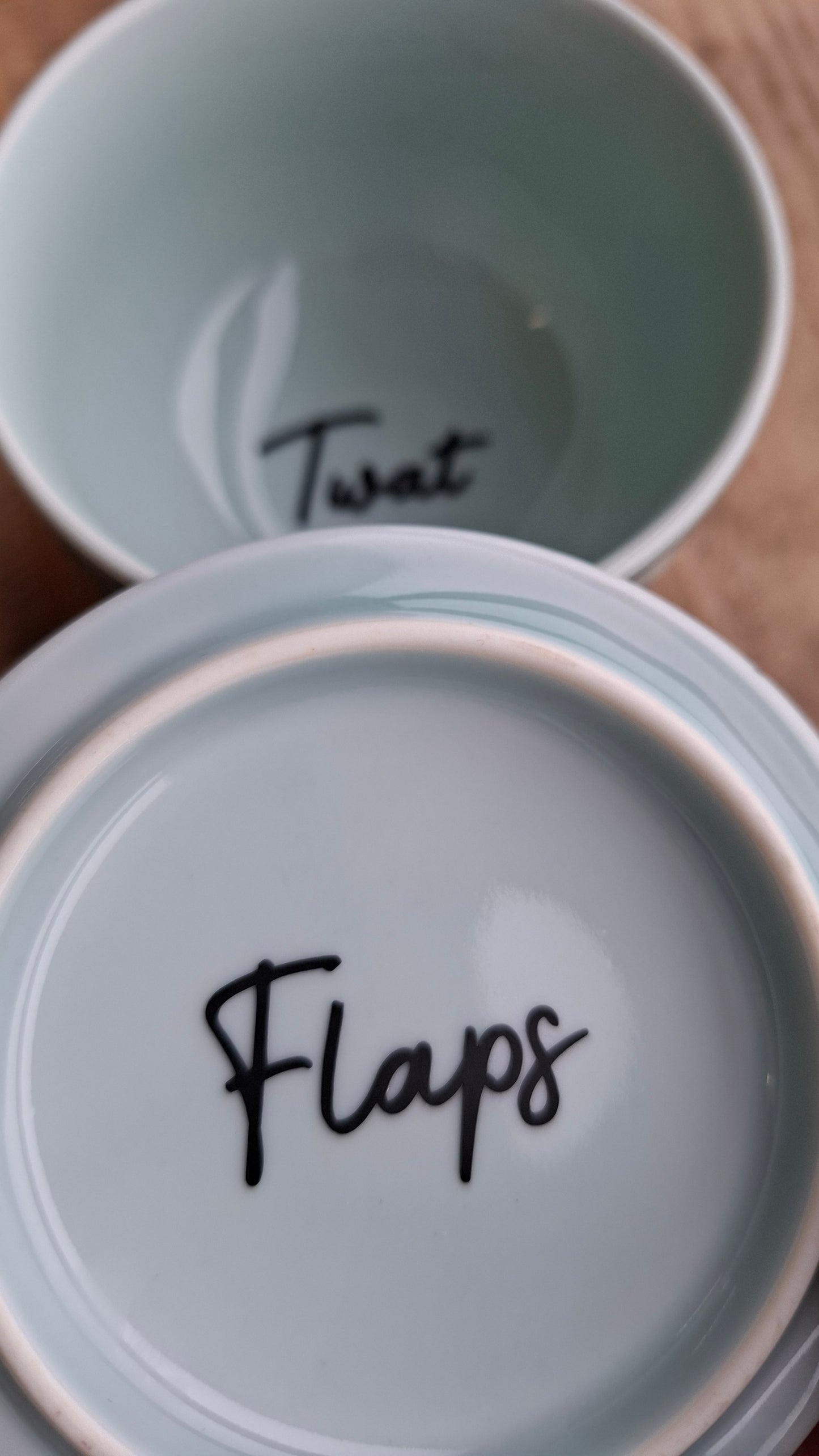'Twat Flaps' Upcycled Blue Fancy Ceramic Pot