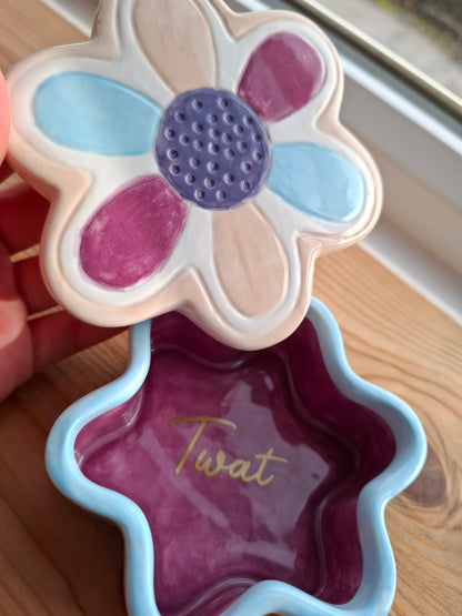 'Twat' Upcycled Chunky Flower Shaped Trinket Pot