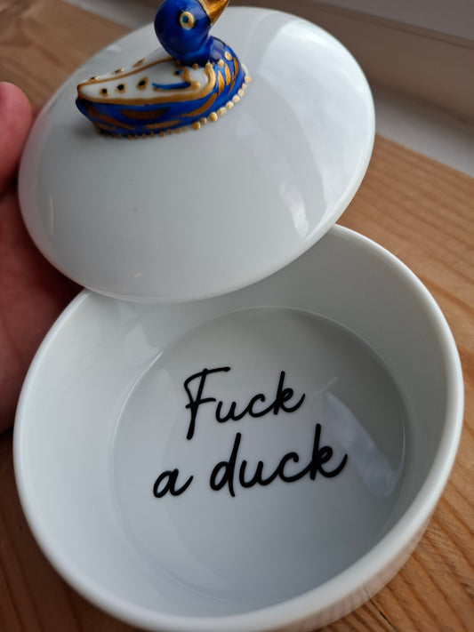 'Fuck A Duck' Upcycled Fancy Blue/Gold Duck Trinket Pot