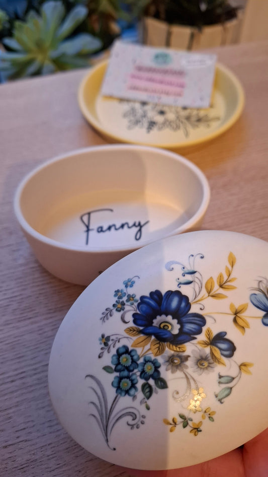 'Fanny Flaps' Upcycled Blue Flower Trinket Pot