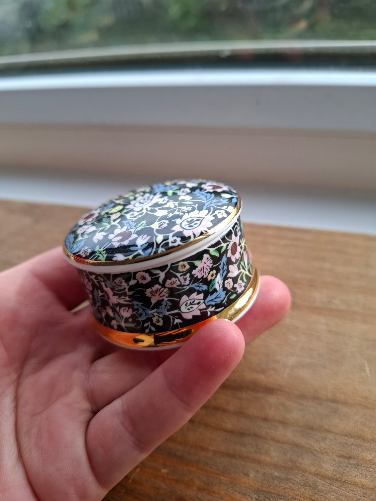 'Cunt' Upcycled Fancy Round Black Floral Trinket Pot