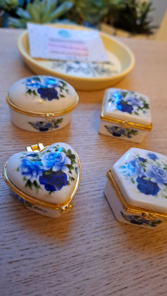 'Twat' Upcycled Mini Trinket/Pill Pot Blue Roses