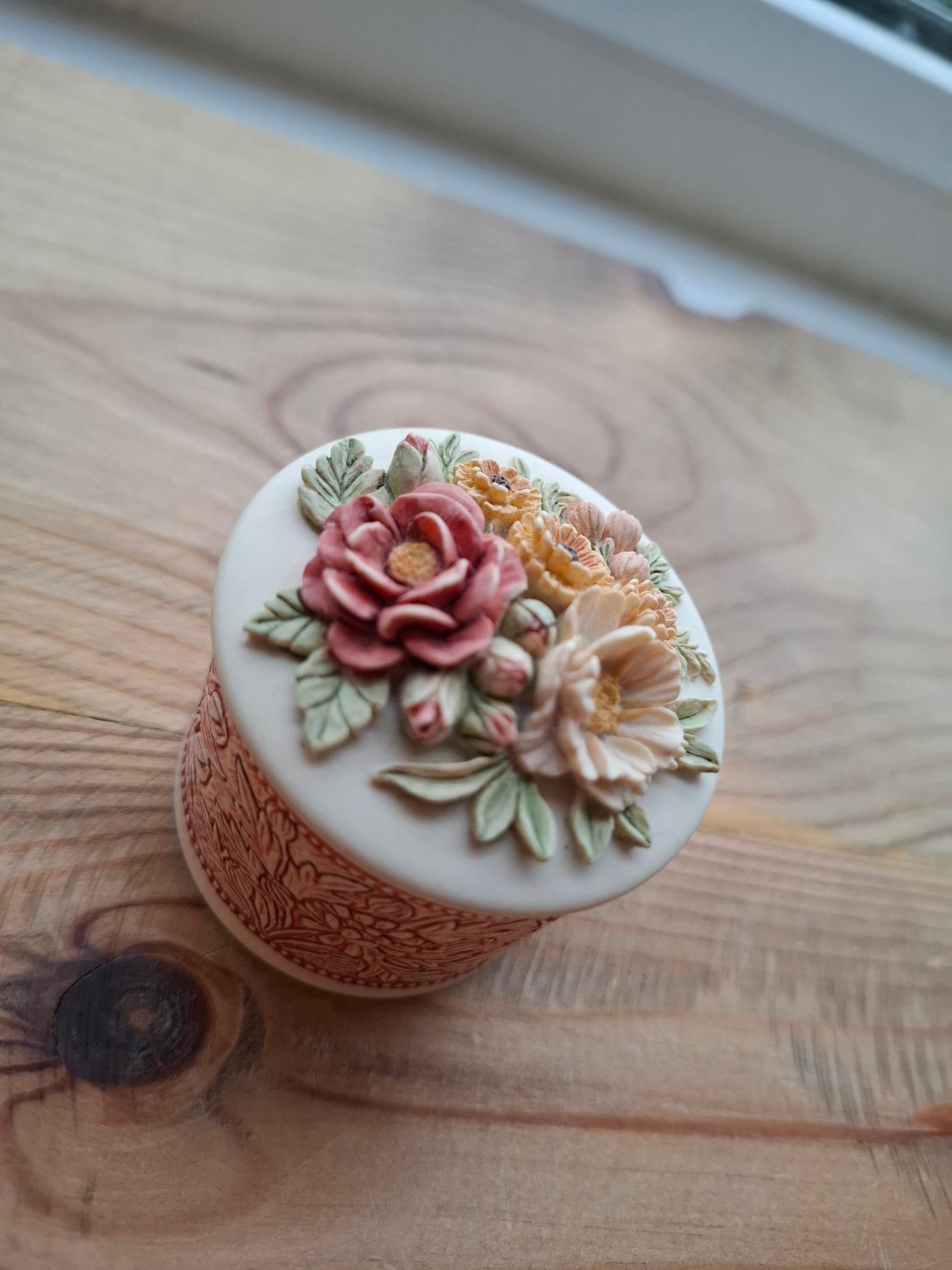 'Cunt' Upcycled Red Patterned Cream Trinket Pot