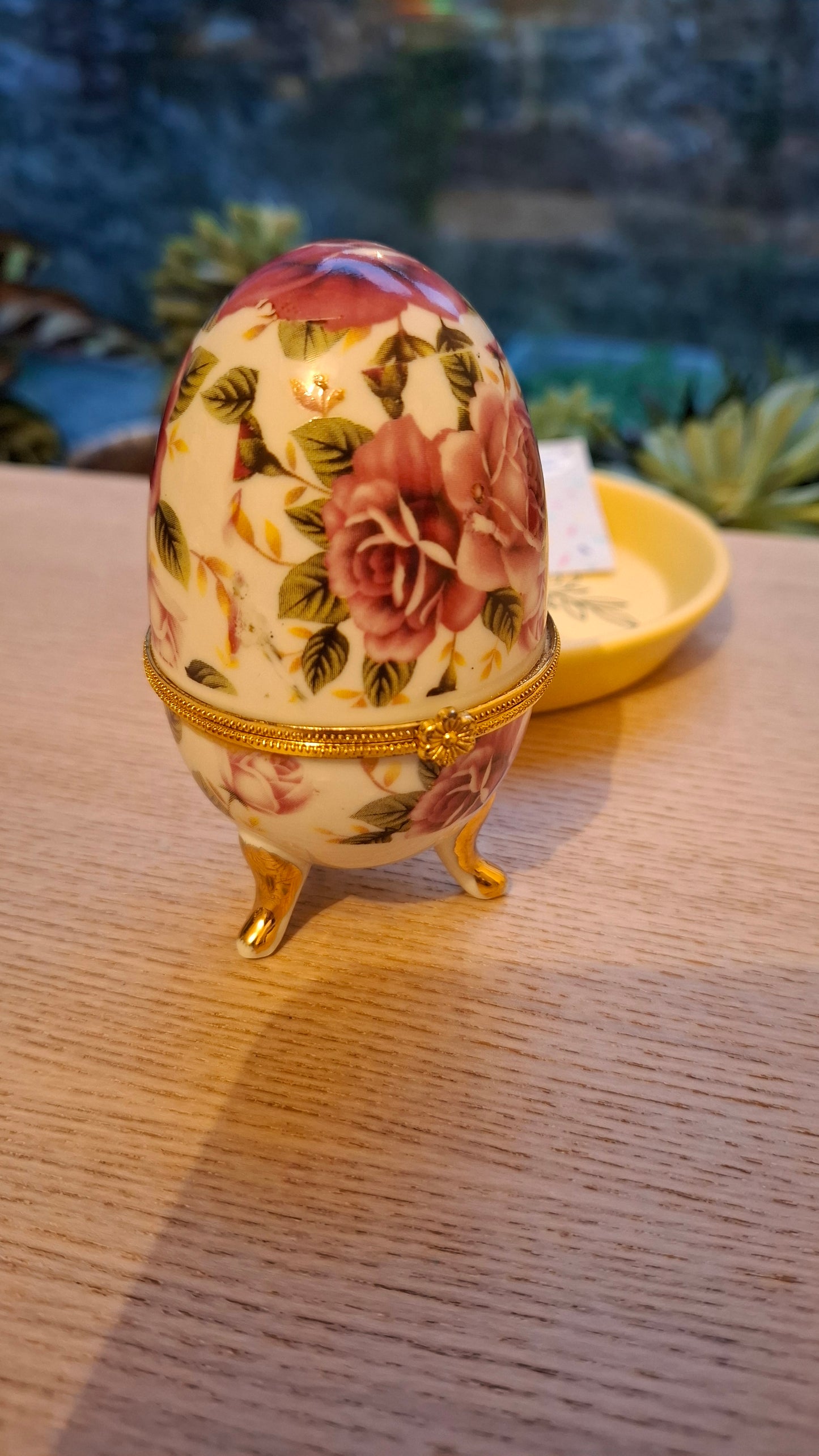 'Cunt' Upcycled Pink Rose Large Egg With Feet Trinket Pot