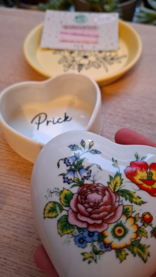 'Prick' Upcycled Heart Shaped Trinket Pot