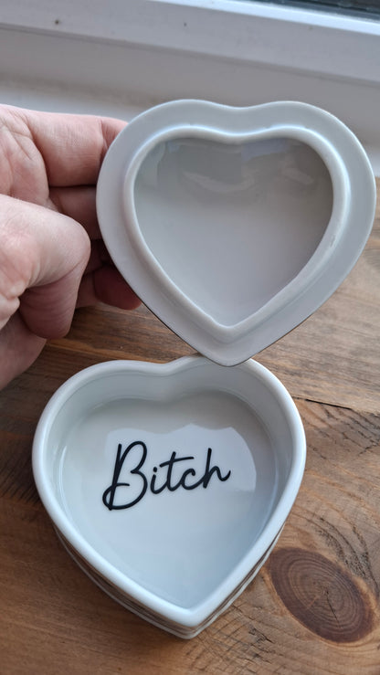 'Bitch' Upcycled Heart Shaped Fancy Trinket Pot