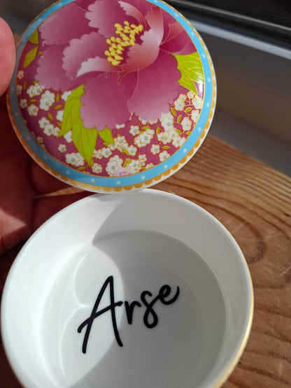 'Arse Hole' Upcycled Round Colourful Floral Trinket Pot