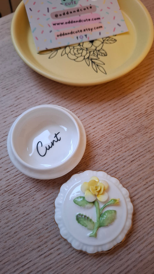 'Cunt' Upcycled Yellow Flower Trinket Pot