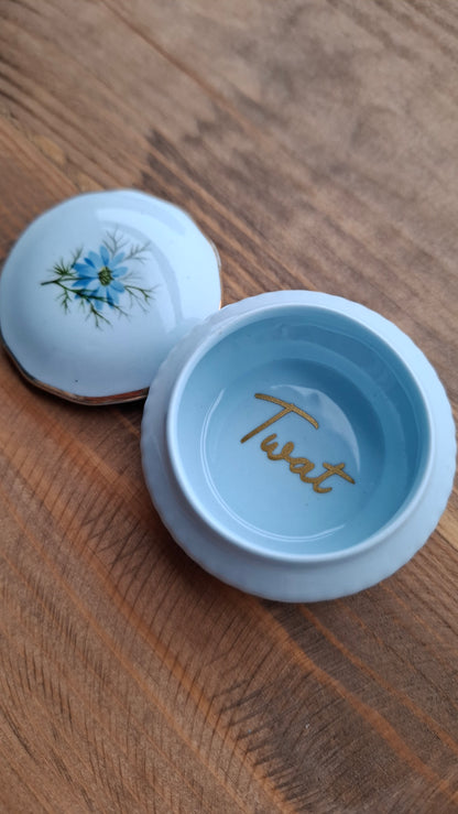 'Twat' Upcycled Little Blue Floral Trinket Pot