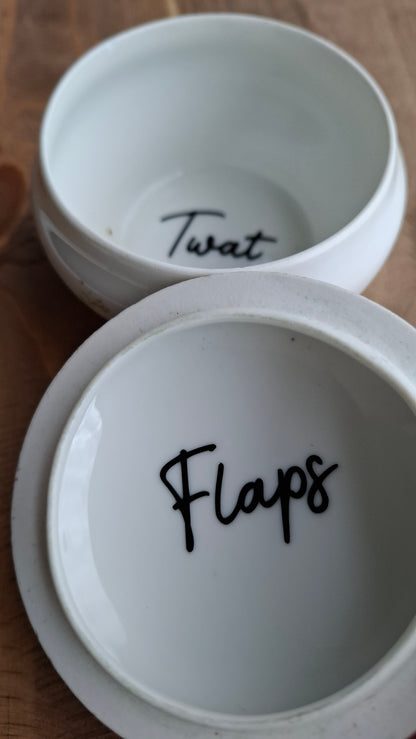 'Twat Flaps' Upcycled White Floral Trinket Pot