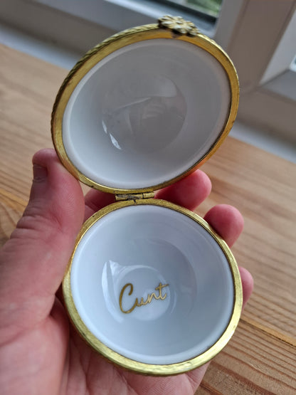 'Cunt' Upcycled Fancy Round Floral Trinket Pot With Clasp
