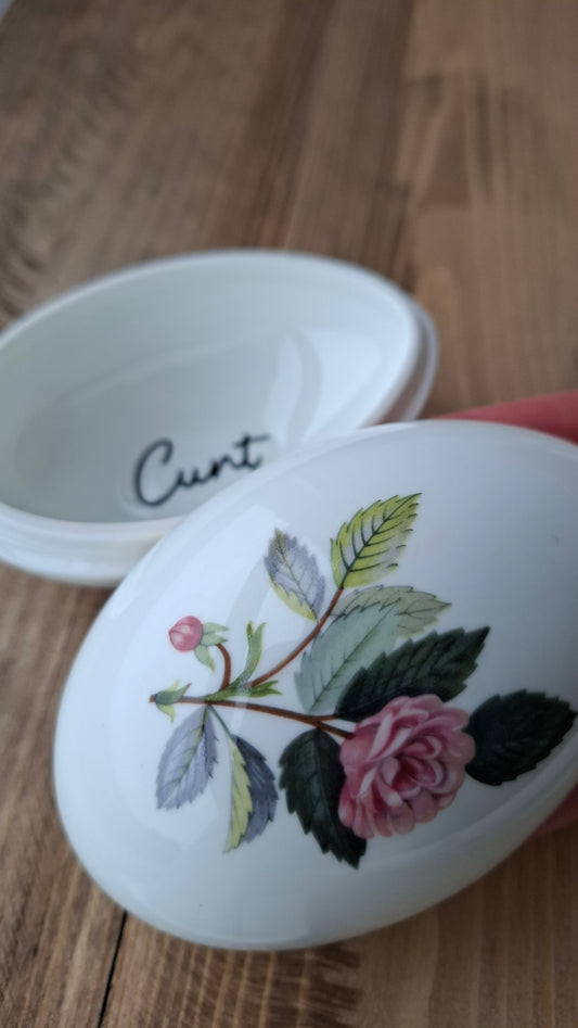 'Cunt' Upcycled Large Egg Shaped Trinket Pot