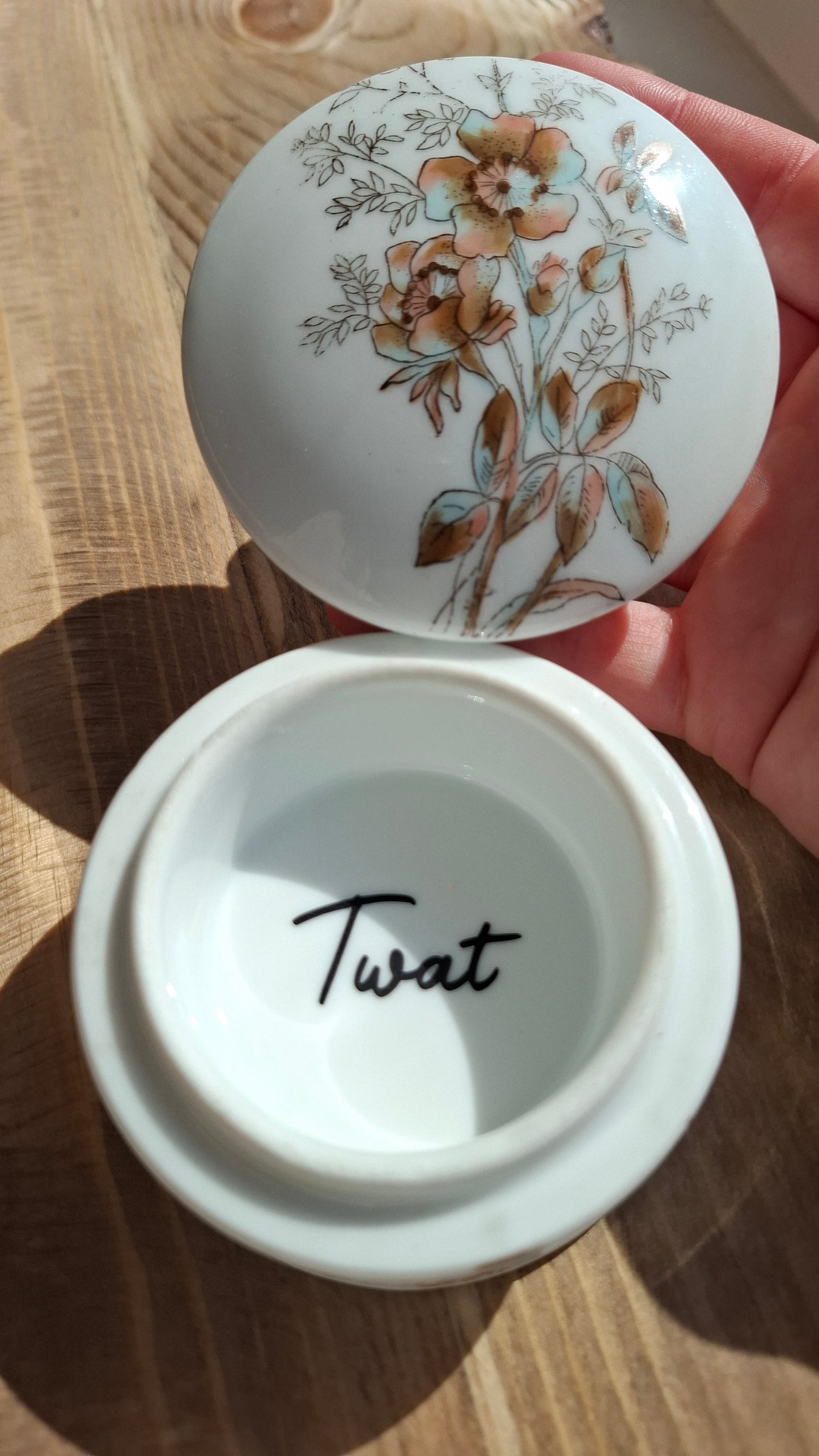 'Twat' Upcycled Chunky White Floral Trinket Pot
