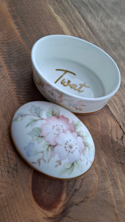 'Twat' Upcycled Small Oval Shaped Floral Trinket Pot