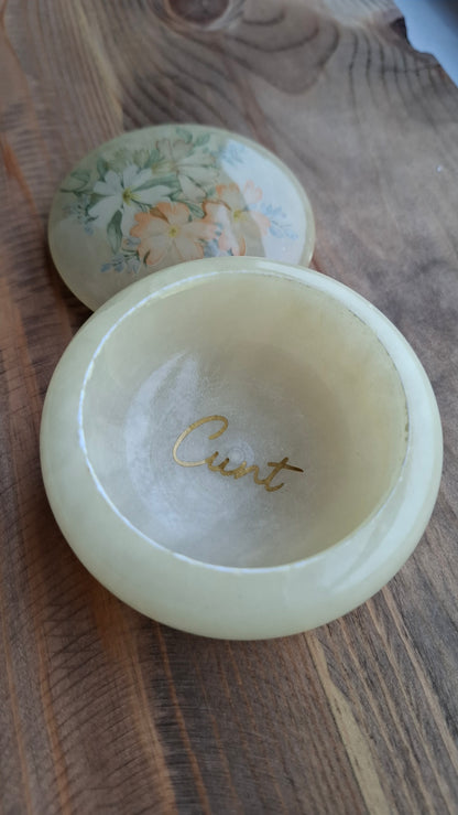 'Cunt' Upcycled Heavy Yellow Floral Trinket Pot