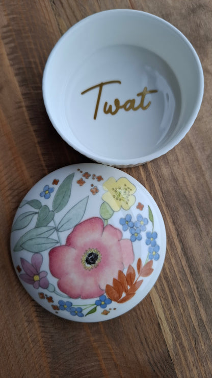 'Twat' Upcycled Wedgwood Cartoony Trinket Pot