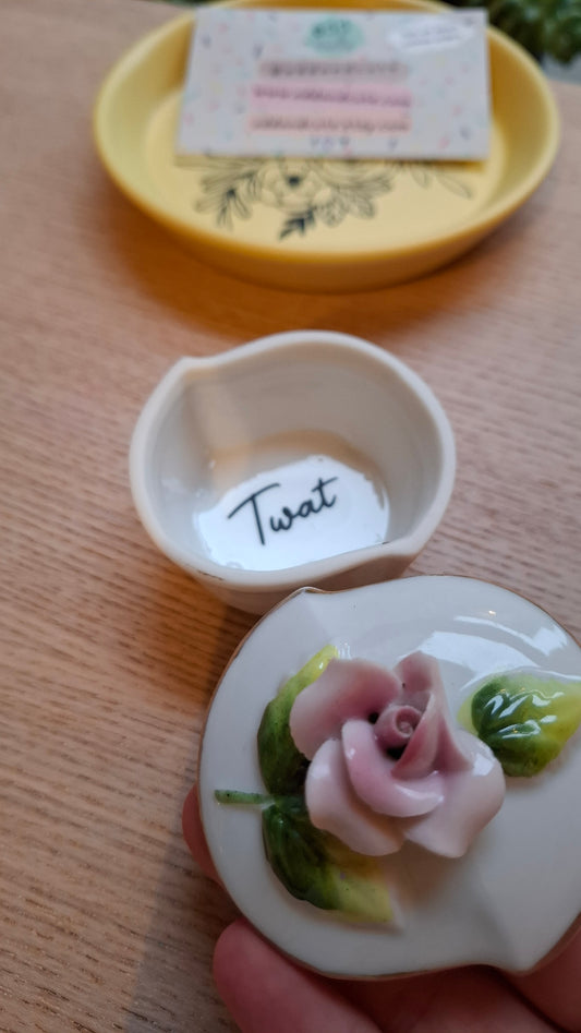 'Twat' Upcycled Small Rose Trinket Pot