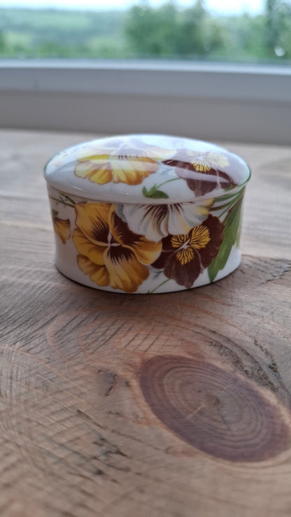 'Twat' Upcycled Small Oval Shaped Yellowy Floral Trinket Pot