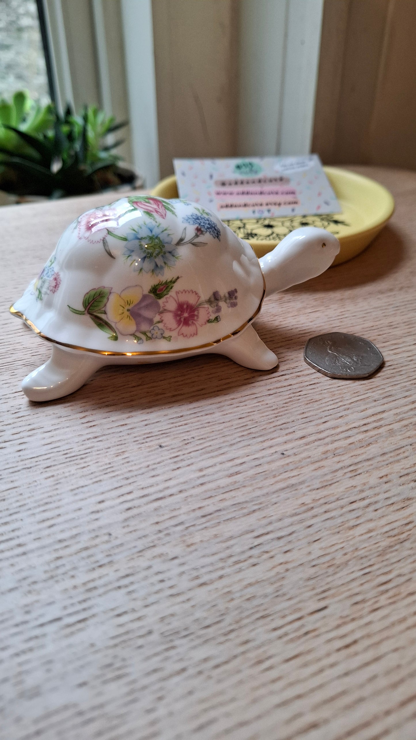 'Minge' Pretty Floral Tortoise Upcycled Trinket Pot