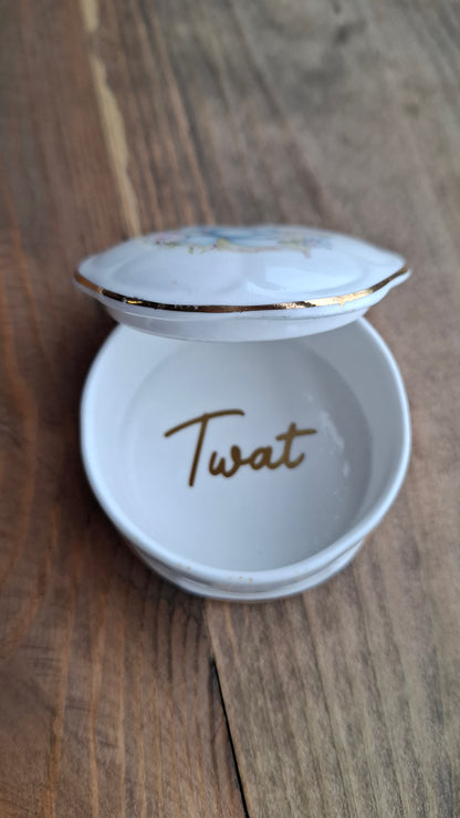 'Twat' Upcycled Blue Floral Trinket Pot