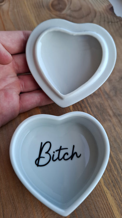 'Bitch' Upcycled Heart Shaped Fancy Trinket Pot
