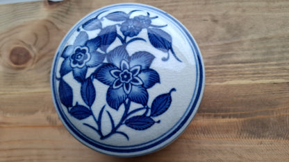 'Fanny Flaps' Upcycled Large Blue And White Round Trinket Pot