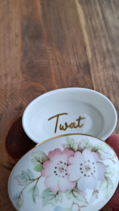 'Twat' Upcycled Small Oval Shaped Floral Trinket Pot