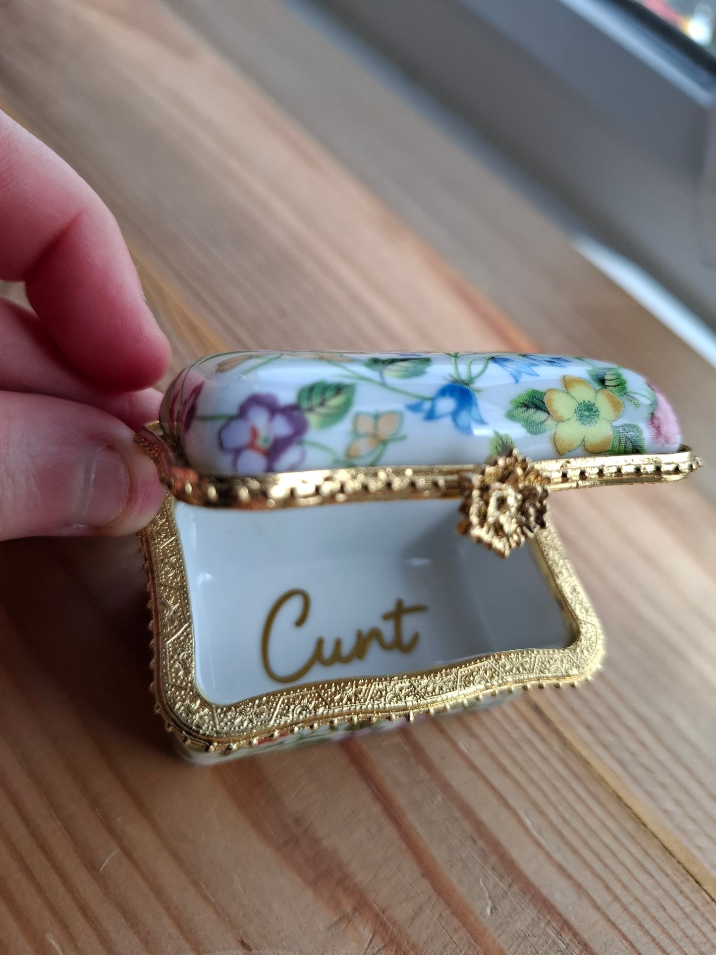 'Cunt' Upcycled Pretty Floral Trinket Pot With Clasp