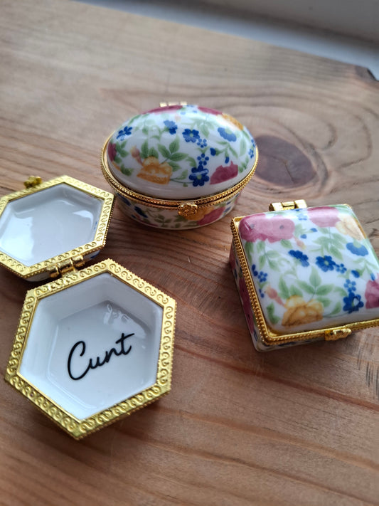 'Cunt' Upcycled Mini Trinket/Pill Pot Multi Coloured Floral