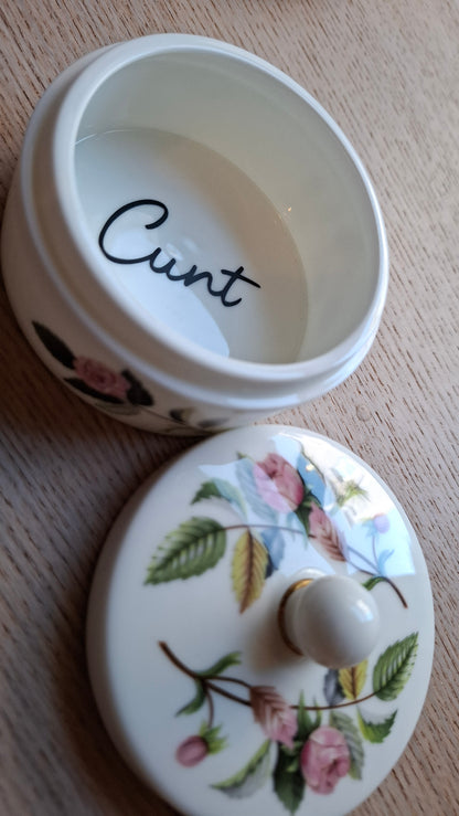 'Cunt' Upcycled Wedgwood Trinket Pot With Cute Lid