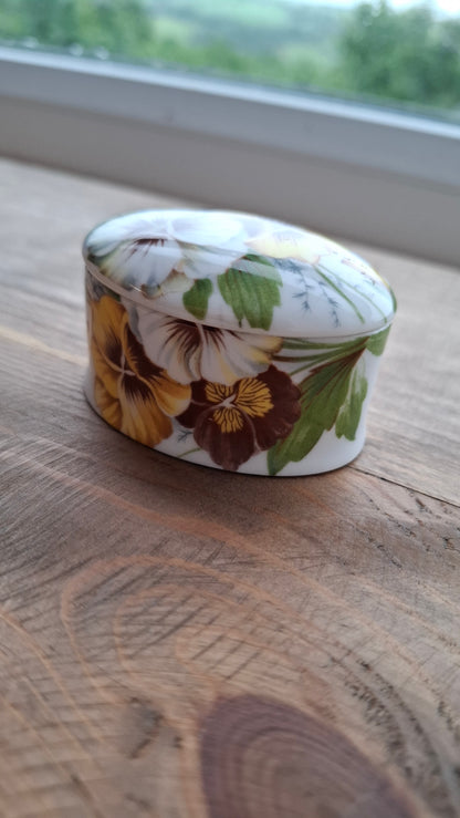 'Twat' Upcycled Small Oval Shaped Yellowy Floral Trinket Pot
