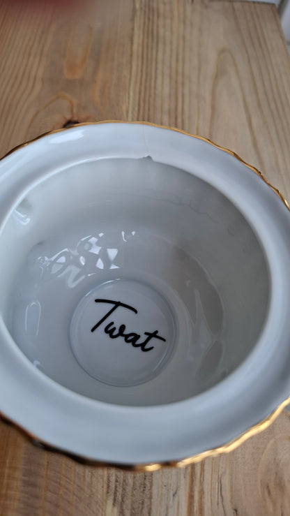 'Twat' Upcycled Ceramic Pot With Handles (SLIGHT CRACK)
