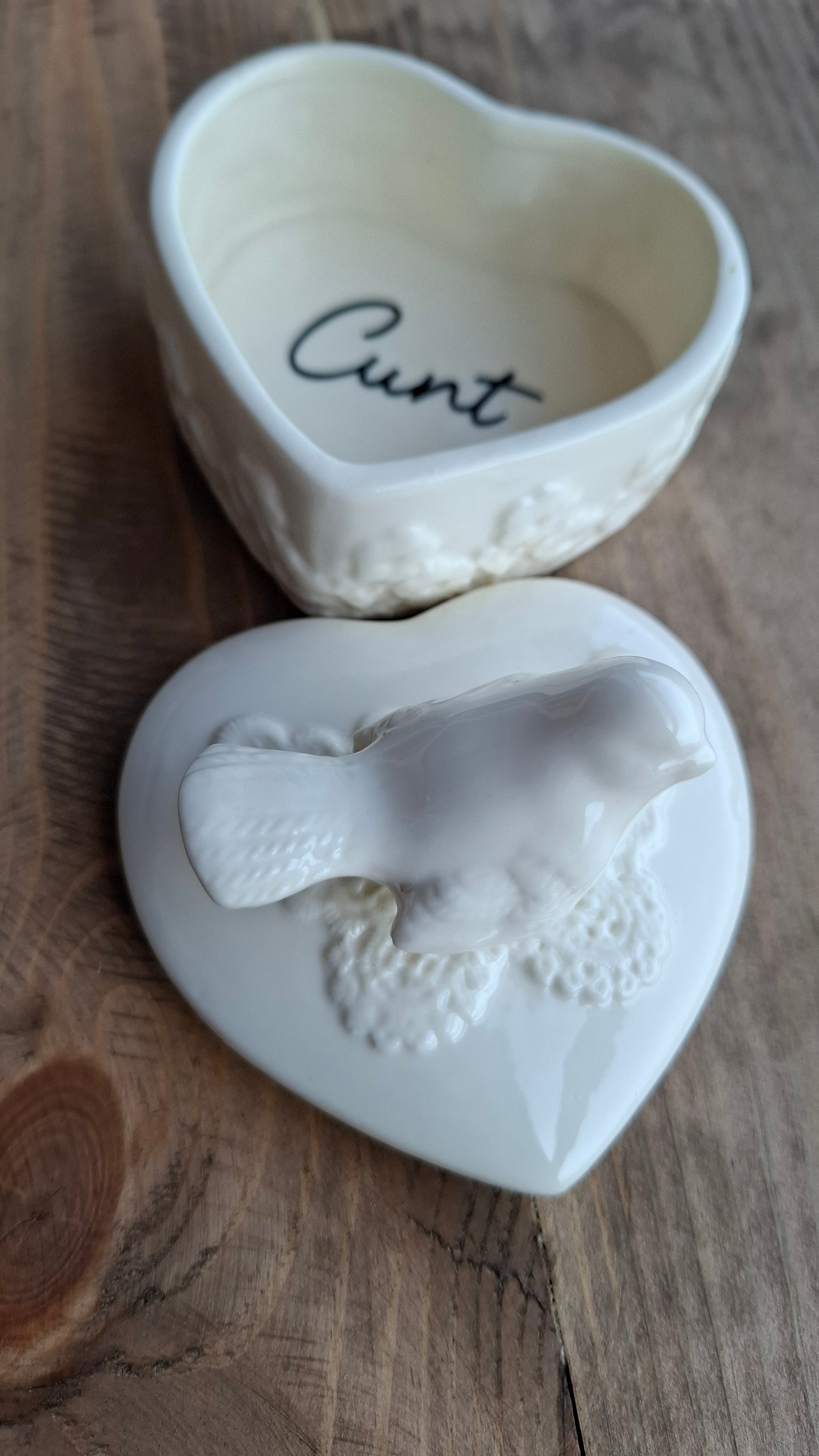 'Cunt' Upcycled White Bird Trinket Pot