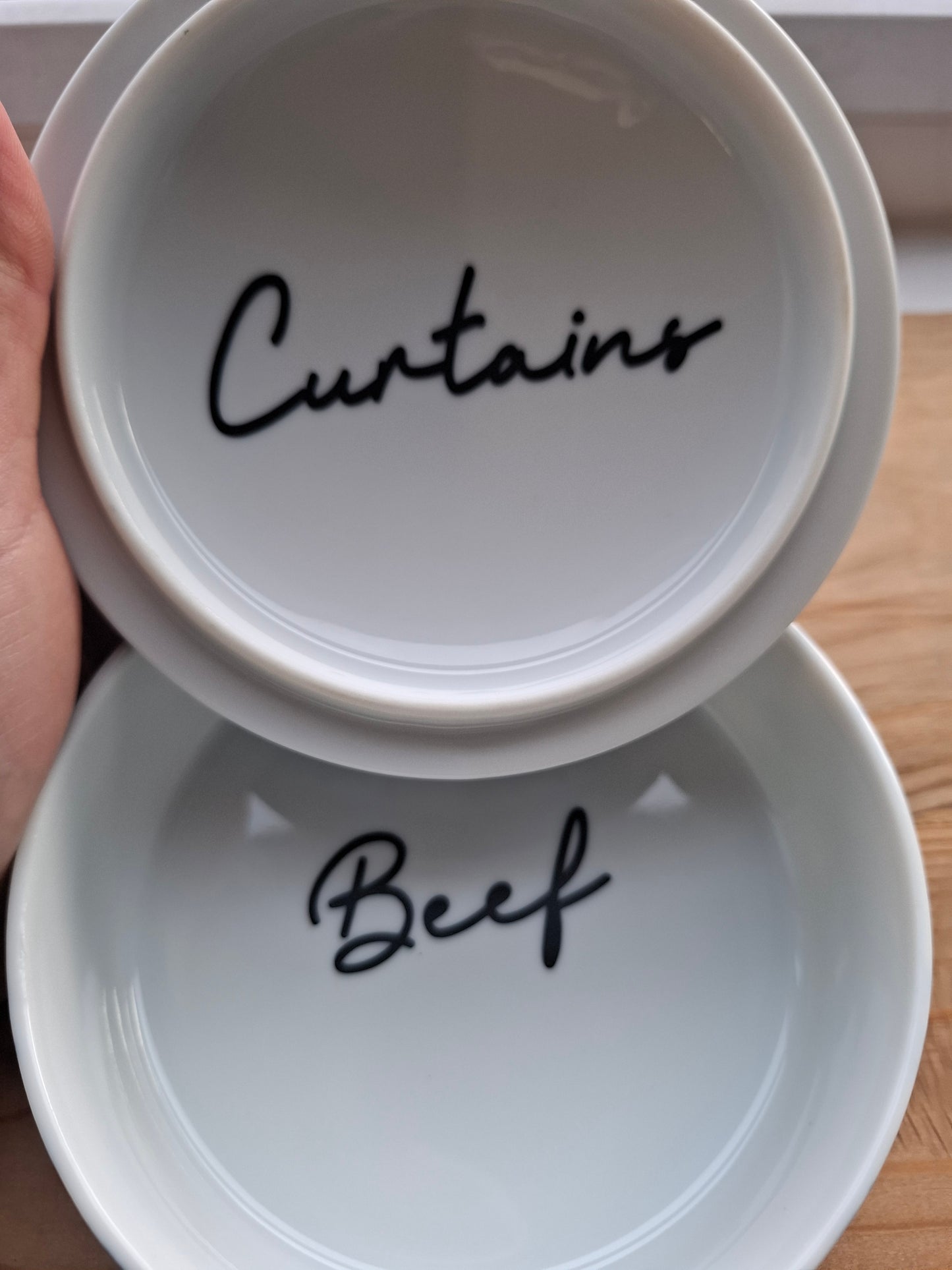 'Beef Curtains' Upcycled Large Round Blue/White Trinket Pot